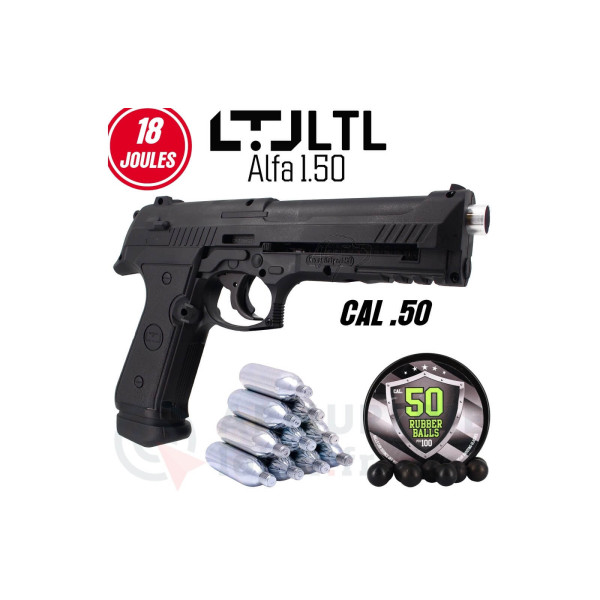 Pack Défense LTL Alfa 1.50 18 joules avec 100 billes Zulu légères et 10 recharges CO2
