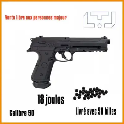 Pistolet de défense CO2 LTL Alfa 1 Cal.50 18 Joules + 50 billes ZULU de la marque LTL Pistolet de défense CO2 LTL Alfa 1 Cal.50 18 Joules + 50 billes ZULU de la marque LTL