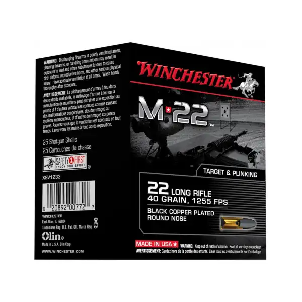 22LR WINCHESTER M22 BLACK COOPER PLATED ROUND NOSE BOÎTE DE 400