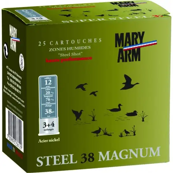 Cartouches Mary Arm Substitut Steel 38 Mag bourre jupe acier nickelé plomb 34 g