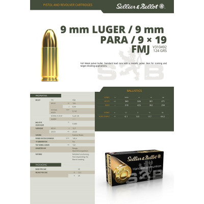 SELLIER BELLOT cal.9mm PARA FMJ LIVRAISON OFFERTE