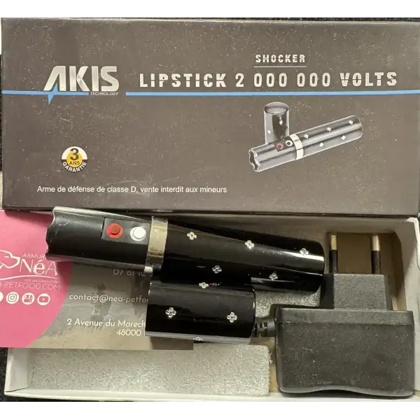 Taser LIPSTICK Noir AKIS 2 000 000 Volts avec lampe