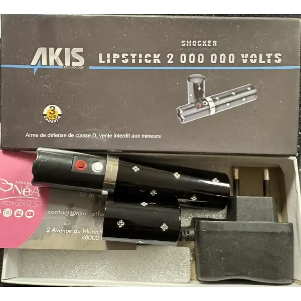 Taser Lipstick noir AKIS 2 000 000 volts discret et pratique