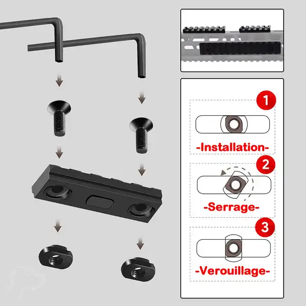 Rail Picatinny M-LOK : Fixation robuste pour accessoires tactiques