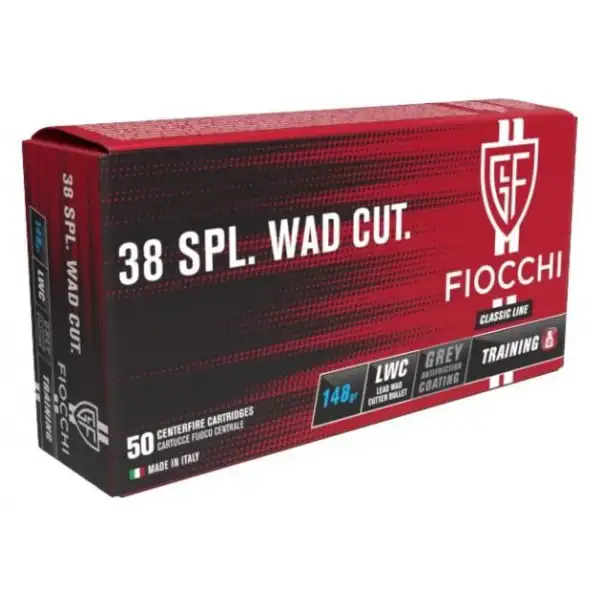 Cartouche FIOCCHI Calibre 38 Spécial Lead Wad Cutter 148 GR 38 SP 38 LWC