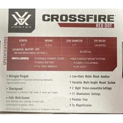 VORTEX Optics CROSSFIRE Red Dot LIVRAISON OFFERTE VORTEX Optics CROSSFIRE Red Dot LIVRAISON OFFERTE