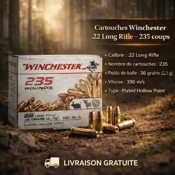 22LR Winchester SUPER X 36 gr LHP Copper Plated Boite de 235