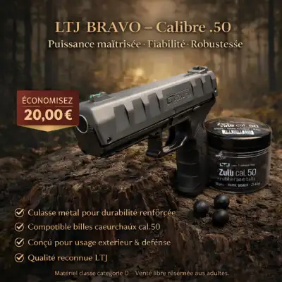 PISTOLET LTL BRAVO CO2 CAL50 + 50 billes + 5 CO2 le seul avec une culasse en métal 18J