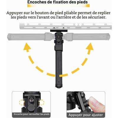 Bipied rail inclinable à dégagement rapide 7,5-9 pouces CVLIFE