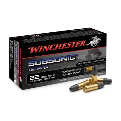 Cartouches Winchester Subsonic 42 Max 22 LR, pointe creuse 42 gr, boîte de 50
