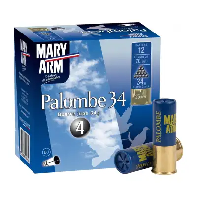 Mary Arm Palombe 34 BJ, calibre 12/70, plomb n° 4, bourre à jupe (boîte de 25)