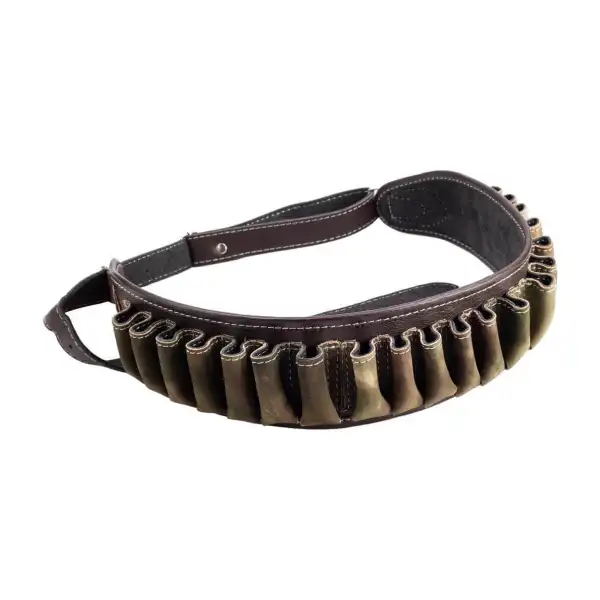 Cartouchière Januel en cuir de buffle camo, 20 cartouches calibre 12