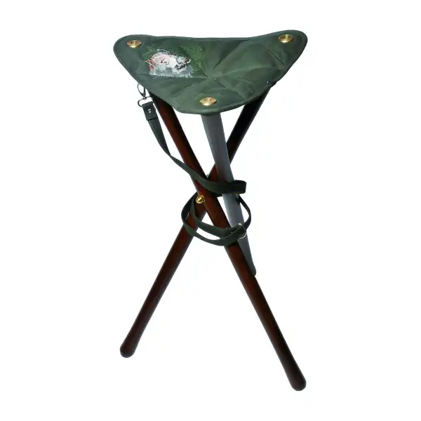 Trépied de chasse en bois à toile brodée, hauteur 60 cm