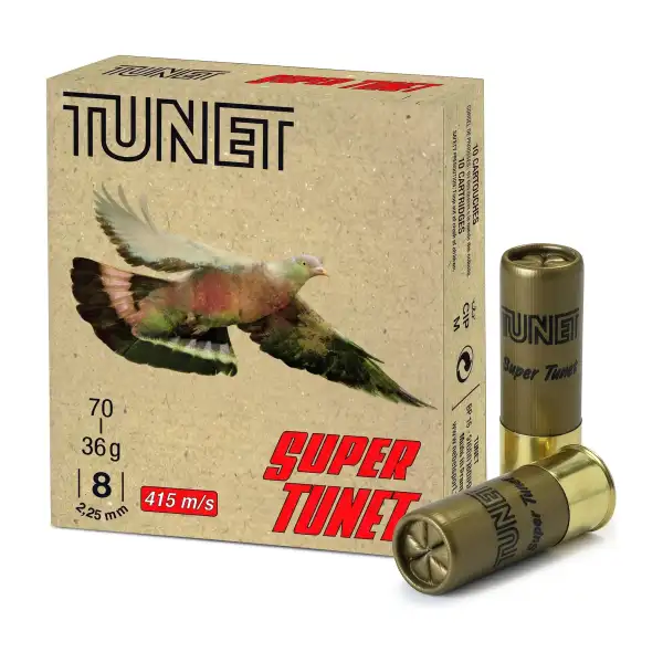 Cartouches Tunet Super Tunet calibre 12/70, bourre à jupe, 36 g, plomb n°2 : boîte de 10