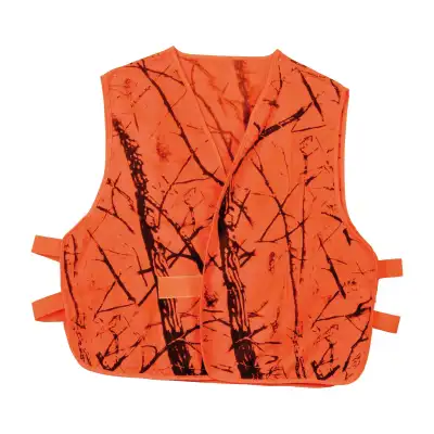 Gilet fluo camo orange en 100 % polyester pour la chasse en battue