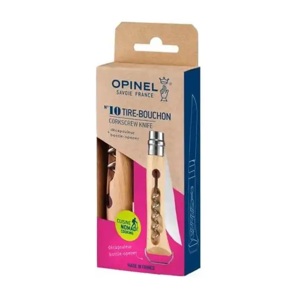Opinel N°10 tire-bouchon décapsuleur, lame inox 10 cm, manche hêtre