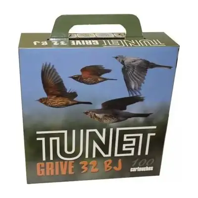 Cartouches Tunet Grive calibre 12/70, charge 32 g, pack de 100 (plomb n° 7,5 ou 9) Cartouches Tunet Grive calibre 12/70, charge 32 g, pack de 100 (plomb n° 7,5 ou 9)