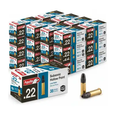 Aguila 22 LR Subsonic Hollow Point 38 gr : 1 000 cartouches (20 boîtes de 50)