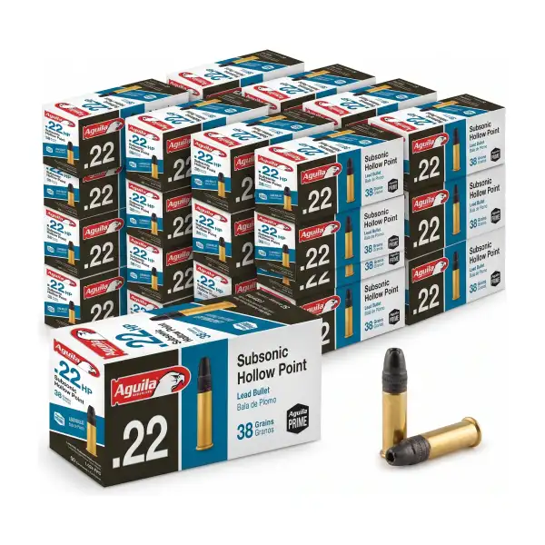 Aguila 22 LR Subsonic Hollow Point 38 gr : 1 000 cartouches (20 boîtes de 50)
