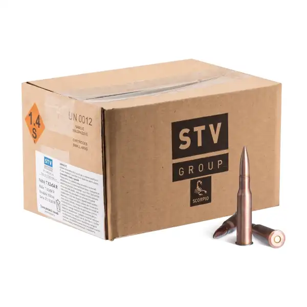 Munitions STV Scorpio 7,62x54R FMJ Berdan, lot de 600 (2 boîtes de 300), catégorie C