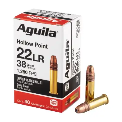 Aguila 22 LR Hollow Point 38 gr haute vitesse, balle cuivrée à pointe creuse