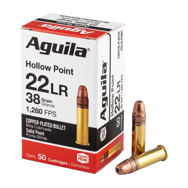 Aguila 22 LR Hollow Point 38 gr haute vitesse, balle cuivrée à pointe creuse