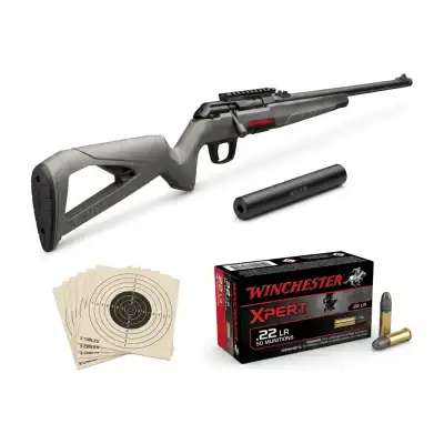 Pack carabine Winchester Xpert 22 LR à verrou + modérateur Browning Iridium IR.22, 50 munitions et 5 cibles