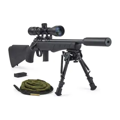 Carabine Rossi .17 HMR sniper : bipied, lunette 3-9x40 HD, modérateur de son (MDS) et snake