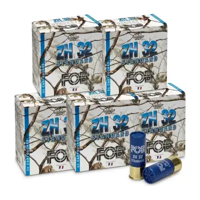 Cartouches FOB ZH 32 Standard acier, calibre 12/70, grenaille n°4A : lot de 5 boîtes de 25
