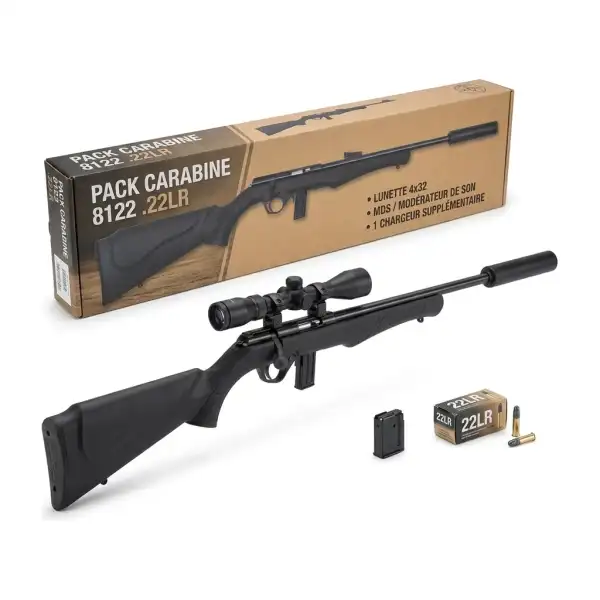 Pack carabine Rossi 8122 .22 LR (catégorie C) avec lunette 4x32, modérateur de son et 1 chargeur