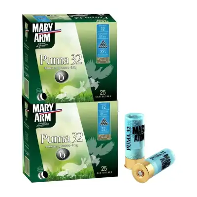 Cartouches Mary Arm Puma 32 plomb n° 6, calibre 12/67, bourre grasse : lot de 2 boîtes de 25