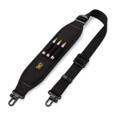 Bretelle Browning All Season noire, néoprène, boucles porte-cartouches et swivels métalliques