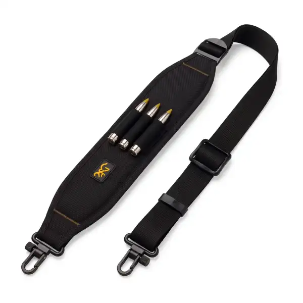 Bretelle Browning All Season noire, néoprène, boucles porte-cartouches et swivels métalliques