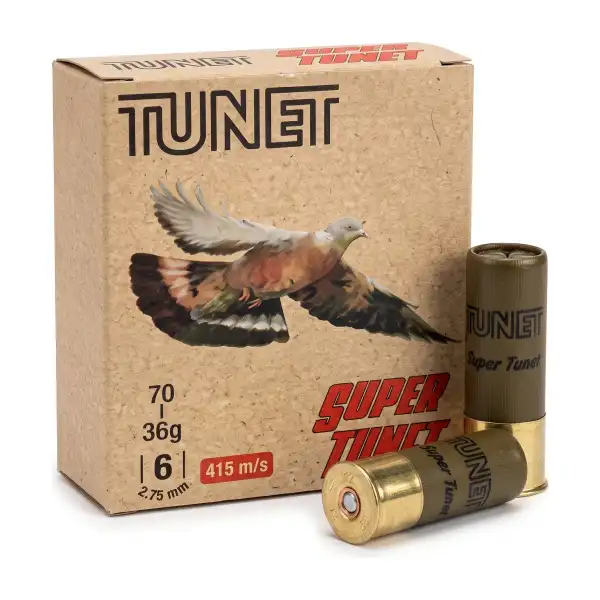 Cartouches Tunet Super Tunet calibre 12/70, bourre à jupe, 36 g, plomb n°6 : boîte de 10