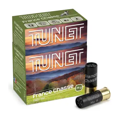 Cartouches Tunet France Chasse calibre 12/70, 36 g, plomb n°6 : lot de 2 boîtes de 25