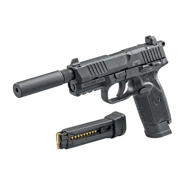 FN Herstal 502 Tactical noir avec modérateur de son IR22, pistolet .22 LR