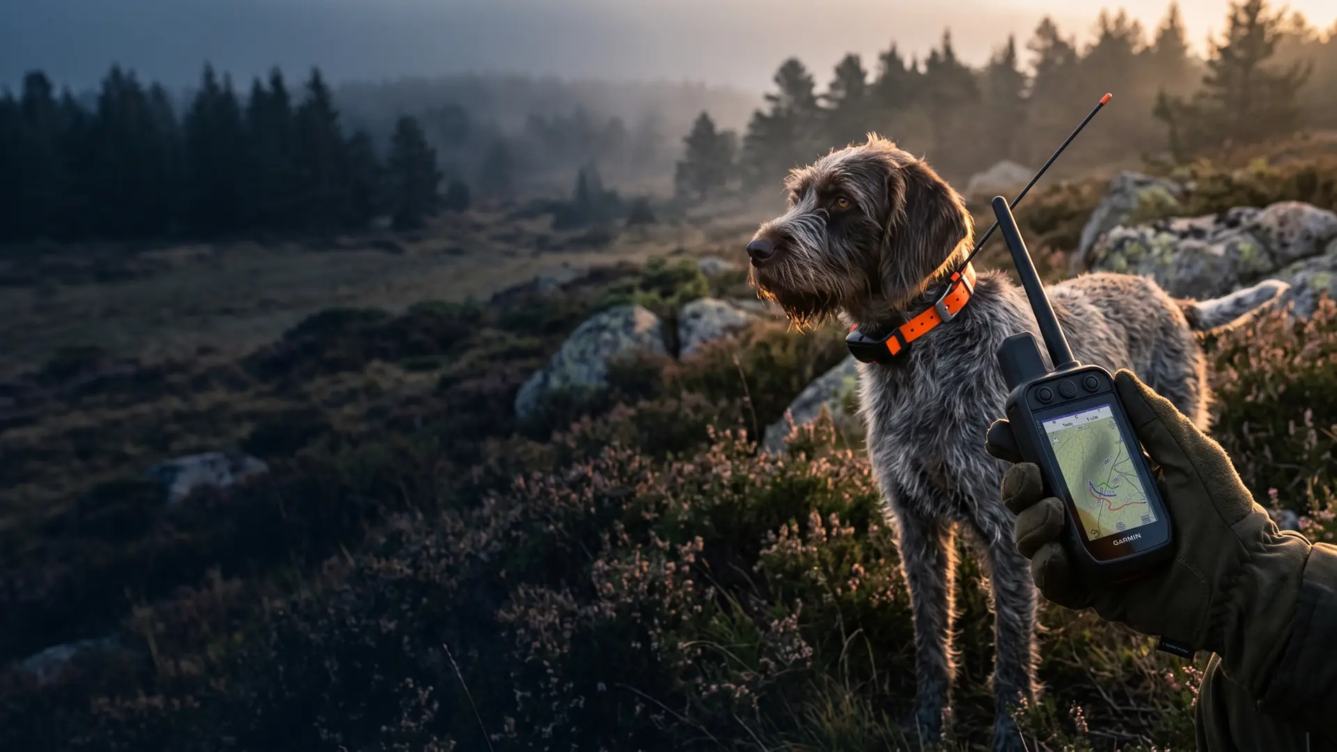 Chien de chasse équipé d'un collier GPS Garmin TT25, le maître suit sa position sur l'Alpha 300